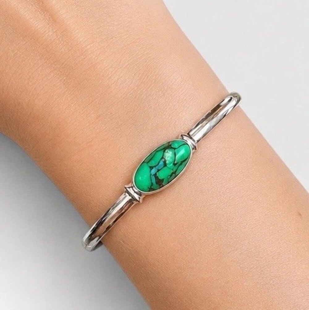 Turquoise Sterling Silver Cuff Bracelet Green Mojave Native Style Southwestern